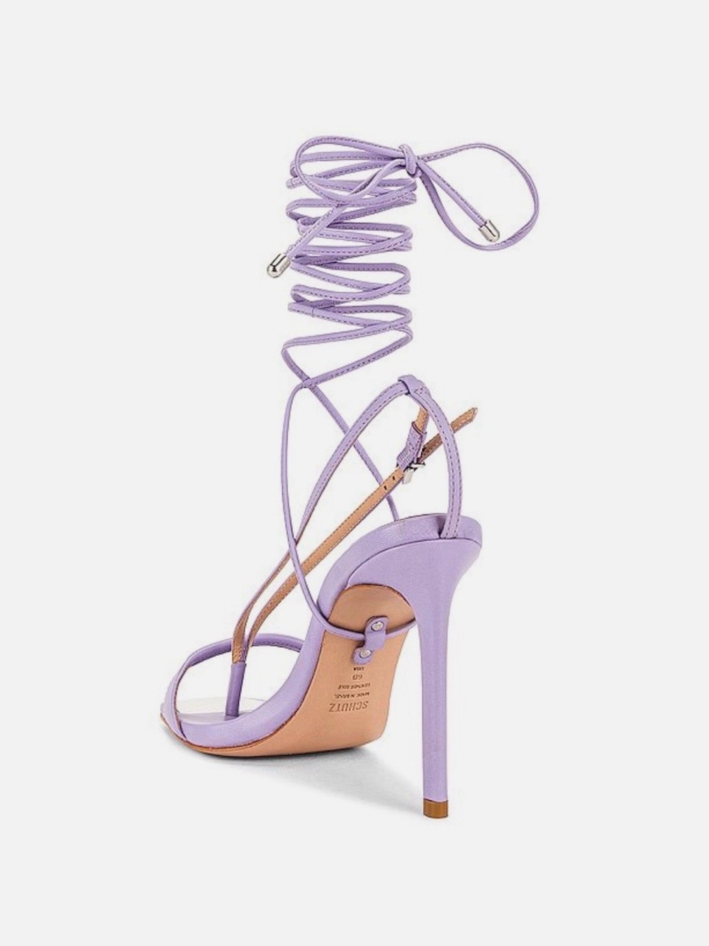 SCHUTZ Vikki Lavender Lilac Lace Up Strappy Stiletto Heels Square Toe Sandals 8 - Picture 4 of 16